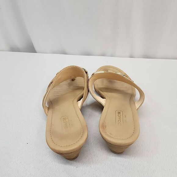 Coach Sandals Womens Size 7.5 Virginia Slip on Beige Tan Wedge Logo Chain Sandal - Picture 4 of 7
